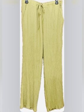 Zara Light Green Wide-Leg Crinkle Pants
